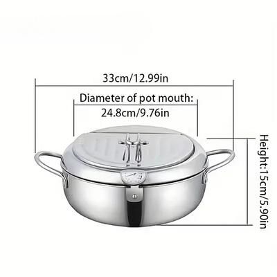 Friggitrice in acciaio inox 304 con controllo della temperatura, padella multifunzione a risparmio di olio con cestello filtrante rimovibile, base universale per gas fornelli a induzione, pentola per