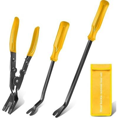 Set di 3 attrezzi per la rimozione di finiture auto, pinze professionali per clip e kit di attrezzi per la rimozione di elementi di fissaggio per pannelli delle portiere, tappezzeria e rivetti in plastica, attrezzo robusto con custodia.