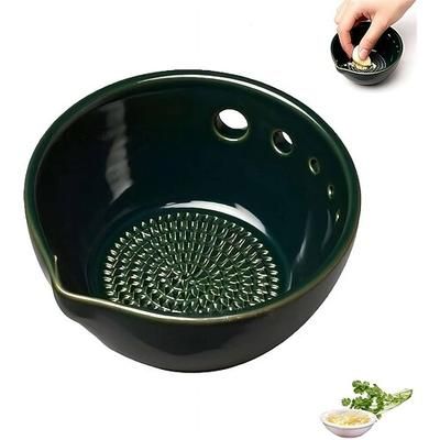 ciotola per erbe aromatiche con grattugia per aglio fatta a mano, ciotola per erbe aromatiche in ceramica 2 in 1 con 5 fori, ciotole multifunzionali per erbe aromatiche con grattugia per aglio
