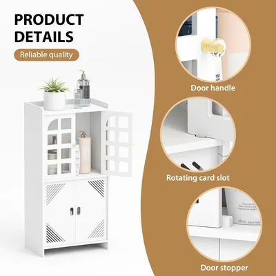 Freestanding White Bathroom Storage Cabinet Waterproof Floor Unit for Bedrooms Kitchens Hallways Daily-Use Shelving Furniture