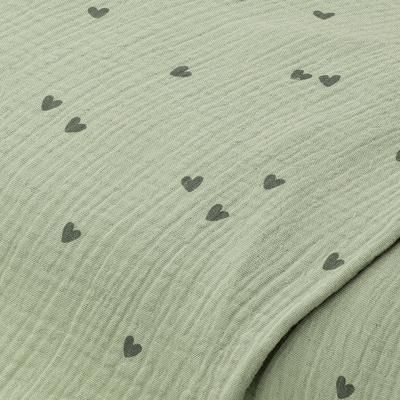 Tissu mousseline/double gaze "petits cœurs", eucalyptus