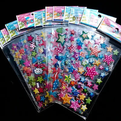 6/12pcs 3D Bubble Stickers Stationery Stickers Cartoon Cute Star Design School Education Office Supplies for Student RewardsTMZ