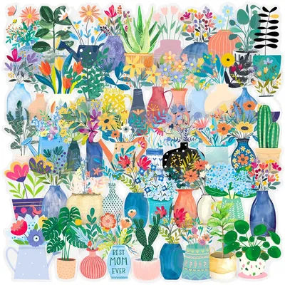 50 Pcs Nordic Style Cartoon Transparent Flower Pot Plant Paper - Waterproof PET Journal Flower Supplies AnimeWorlds Store