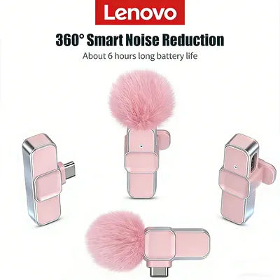Lenovo 2026 Wireless Lavalier Microphone Portable Audio Video Recording for iPhone Android PC Live Gaming Phone Vlog Microphone