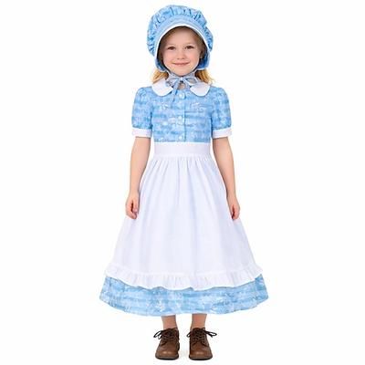 250° anniversario USA 19° secolo anni 1800 Abito da prateria Set cuffia e grembiule Maniche corte Ragazza pioniera Coloniale Pioniere Guerra rivoluzionaria Floreale Costume Ragazze Halloween Carnevale