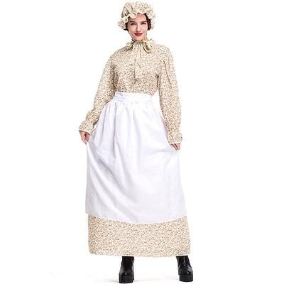 250° anniversario USA 19° secolo anni 1800 Abito da prateria Set cuffia e grembiule Lunghe Ragazza pioniera Coloniale Pioniere Guerra rivoluzionaria Floreale Costume Per donna Halloween Carnevale 4