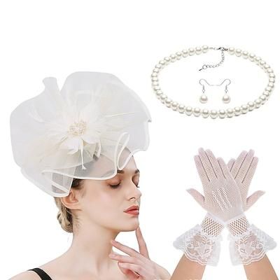Derby Guanti Collana Cappello Fascinator Gentildonna Costume Per donna Mascherata Feste Ascot Festival delle corse di cavalli Adulti Copricapo