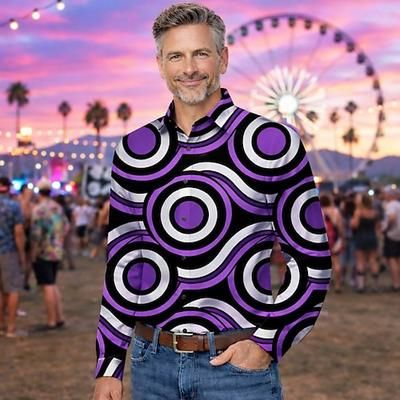 Retrò Vintage Anni '70 Camicia Camicia Aloha Lunghe Hippie Etnico Costume Per uomo Mascherata Festival Musicale Feste Abbigliamento quotidiano Adulti Camicia