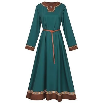 Retrò Vintage Medievale Rinascimento Vestito Costume di fantasia Lunghe Vichingo Cavaliere Celtico Costume Per donna Celtico Halloween Carnevale Performance LARP Fiera Rinascimentale Adulti Vestito