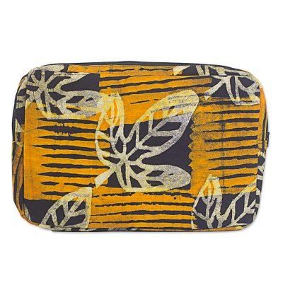 Leafy Companion,'Batik Cotton 10 Inch Tablet Sleeve Leaf Motifs from Ghana'