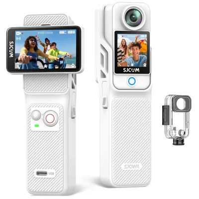SJCAM C400 Action Camera 4K 30fps 30M Waterproof Handheld Vlogging Pocket Camera with 90 Degree Flip Touch Screen White Black