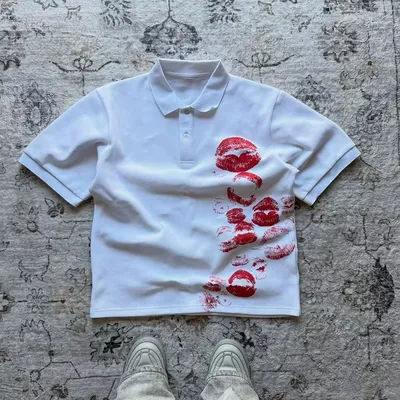 Hip Hop Y2K Polo Shirt Print Rock Goth Oversized T-shirt Button-down Collar Shirt Punk Casual Tee Minimalist and Fashionable