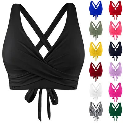 Maillot de bain basique, dos nu, Sexy, haut de natation, mode, taille haute, couleur unie, cravate croisée, coussinet de soutien, sans Support en acier