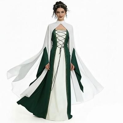 Medievale Rinascimento Vestito Mantello Abito Strega Nobile Abiti reali Costume Per donna Celtico Fantasia Halloween Carnevale Performance LARP Fiera Rinascimentale Adulti Vestito