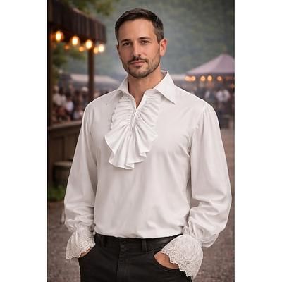 Vittoriano Medievale Rinascimento Costume di fantasia Camicia Vampiro Pirata Abiti reali Pizzo Volant Con Volant Costume Per uomo Costumi da pirata Fantasia Reale Halloween Carnevale Mascherata