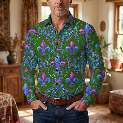 Retrò Vintage Anni '70 Camicia Camicia Aloha Lunghe Hippie Costume Per uomo Mascherata Festival Musicale Feste Abbigliamento quotidiano Adulti Camicia