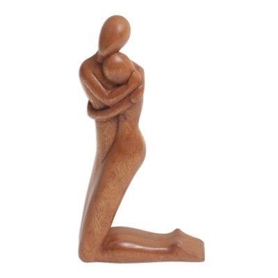 'Handcrafted Suar Wood Love-Themed Sculpture from Bali'