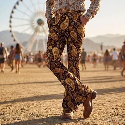 Retrò Vintage Boho Anni '70 Pantaloni Pantaloni a zampa d'elefante Hippie Disco Vita alta Paisley Costume Per uomo Halloween Carnevale Festival Musicale Festa a tema retrò Adulti Pantaloni