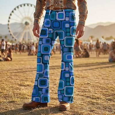Retrò Vintage Boho Anni '70 Pantaloni Pantaloni a zampa d'elefante Hippie Disco Vita alta Geometrico Costume Per uomo Halloween Carnevale Festival Musicale Festa a tema retrò Adulti Pantaloni