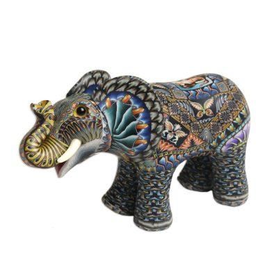 Vibrant Baby Elephant,'Handcrafted Polymer Clay Elephant Sculpture from Bali'