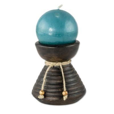 Natural Light in Blue,'Handmade Blue Candle in Ceramic Candleholder'
