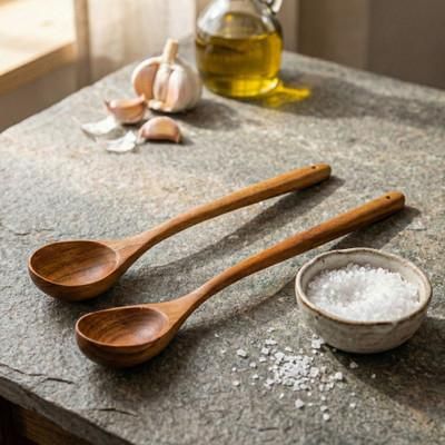 Kitchen Delights,'2 Wood Serving and Cooking Spoons Handmade in Thailand'