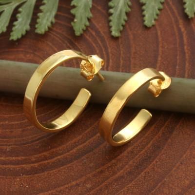 'Minimalist 18k Gold-Plated Silver Half-Hoop Earrings'