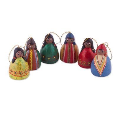 Enchanting Bells,'Set of Six Handcrafted Ceramic Bell Ornaments from Peru'
