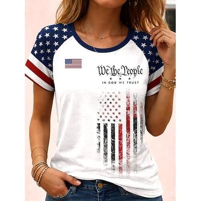 Giorno dell'Indipendenza Americana Per donna Maglietta Stampato Grafico Bandiera Americana Vintage Elegante Classico Manica Corta Girocollo Top Regolari Quotidiano Bianco Estate Primavera