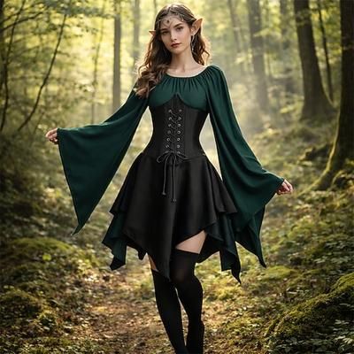 Medievale Rinascimento Vestito Copricapo Accessori Elfo Fata Elfico Costume Per donna Fantasia Halloween Carnevale Performance LARP Fiera Rinascimentale Adulti Vestito Altri Accessori