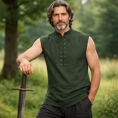 Medievale Rinascimento Camicia Senza maniche Pirata Vichingo Ranger Costume Per uomo Vichingo Costumi da pirata Fantasia Halloween Carnevale Fiera Rinascimentale LARP Adulti Camicia