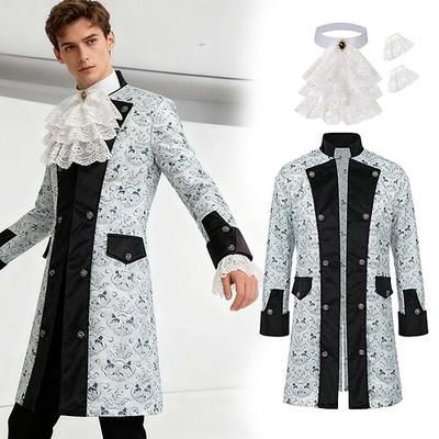 Rococò Medievale Rinascimento Cappotto Costume di fantasia Colletto increspato Lunghe Nobile Abiti reali Costume Per uomo Fantasia Halloween Carnevale Performance LARP Fiera Rinascimentale Adulti