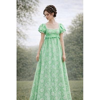 Retrò Vintage Medievale Rinascimento Lunghezza al pavimento Vestito Abito da Ballo Abito ispirato alla Reggenza A palloncino Jacquard Floreale Costume Per donna Halloween Carnevale Balli di fine anno