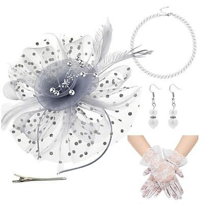 Guanti Collana affascinante Gentildonna Floreale Costume Per donna Mascherata Tè Ascot Festival delle corse di cavalli Adulti Copricapo Guanti Orecchini