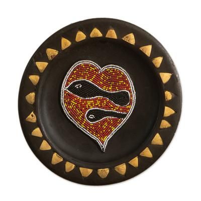 Wood decorative plate, 'Peace and Love'