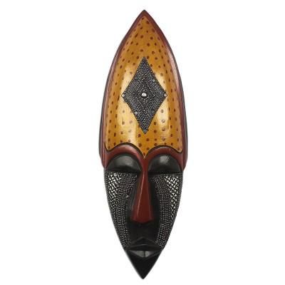 Ewe Beauty,'Aluminum Accented African Wood Mask'