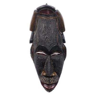 Peace in Our Time,'Vintage Look African Wood and Metal Wall Mask'