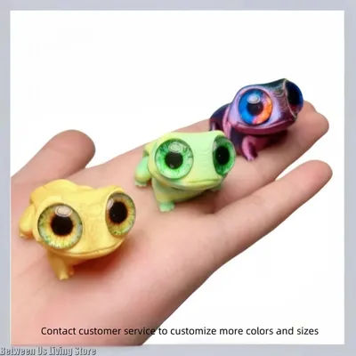3D Printed Cute Big Eyed Frog Figurine Articulated Movable Joints, Realistic Eyes, Mini Animal Toy & Home Decor Gift for Kids