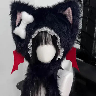 Sous-culture Punk ange diable ailes bonnet chapeau Lolita gothique foncé Y2k fille réchauffement cache-oreilles hiver plus chaud oreilles de chat chapeau