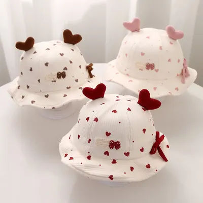 Chapeau seau imprimé cœur pour bébé, mignon amant, réglable, casquette de pêcheur pour bébés garçons et filles, pare-soleil d'extérieur pour enfants en bas âge