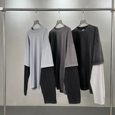 T-shirt rétro à manches longues pour hommes et femmes, surdimensionné, en coton, de haute qualité, robe pour couples, Streetwear, nouveau