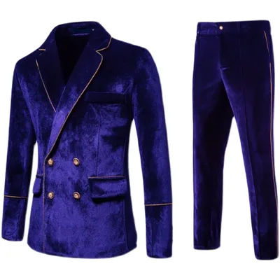 2025 automne/hiver marine double boutonnage velours costumes pour hommes bordeaux/vert forêt mode décontracté velours costume + pantalon 2 pièces ensemble