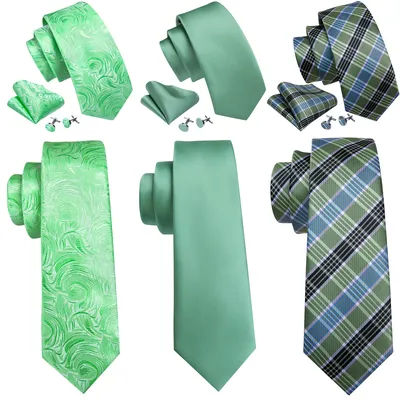 Barry.Wang Jacquard Cambridge vert cravate pour hommes avec poche carré boutons de manchette ensemble cravate exquise pour homme mariage affaires