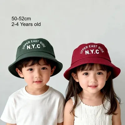 Chapeau de soleil pour enfants 50-52cm, chapeau bob printemps pour bébé, broderie lettres filles, large bord, protection UV garçons, casquette de voyage en coton pour l'extérieur