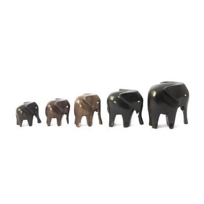 '5 Minimalist Elephant Family-Themed Ebony Wood Figurines'