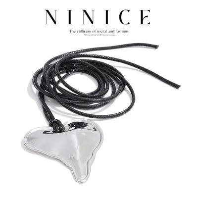 NiNice Stainless Steel Heart Pendant Necklace for Women Black Leather Chain Stylish Unique Neck Jewelry Waterproof