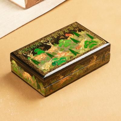 Landscape in Onyx,'Painted Wood Papier Mache Decorative Box with Jungle Motif'