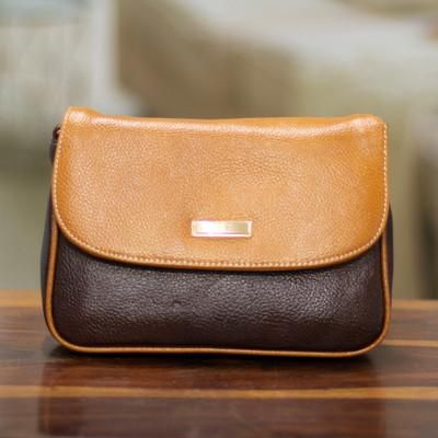 'Warm Brown-Palette Adjustable Strap 100% Leather Sling Bag'