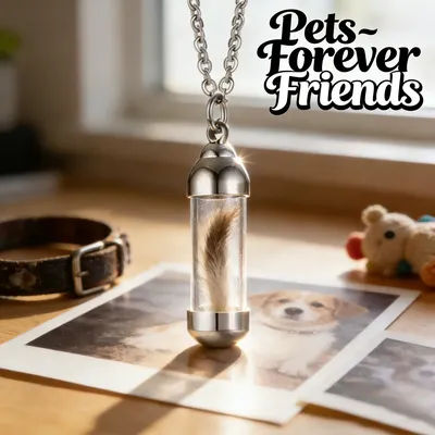 Pet Bone Ash Necklace Cat & Dog Glass Pendant Memorial Items Stainless Steel Necklace For Storing Pet's Ashes After Cremation