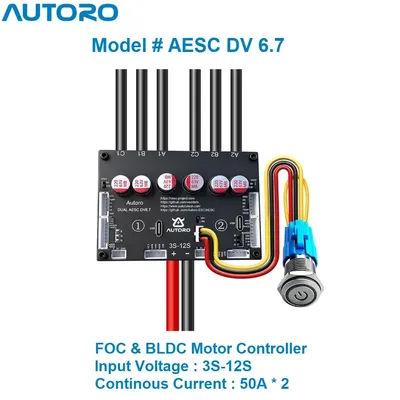 Autoro Dual ESC V6.7 BLDC FOC Motor Speed Controller 12S 100A Sparkless VESC V6 for DIY Electric Skateboard Scooter Ebike Robot